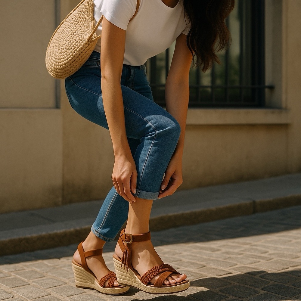💕VINTAGE💕 Minnetonka Brown Espadrilles with Woven Leather Design